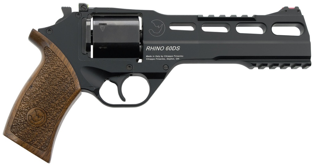 CHIAPPA FIREARMS 340.343 RHINO 60DS 10MM AUTO 6 SHOT 6" BLACK ANODIZED PICATINNY RAIL/VENT RIB BARREL, BLACK CYLINDER, BLACK ANODIZED ALUMINUM FRAME W/PICATINNY RAIL, WALNUT GRIP