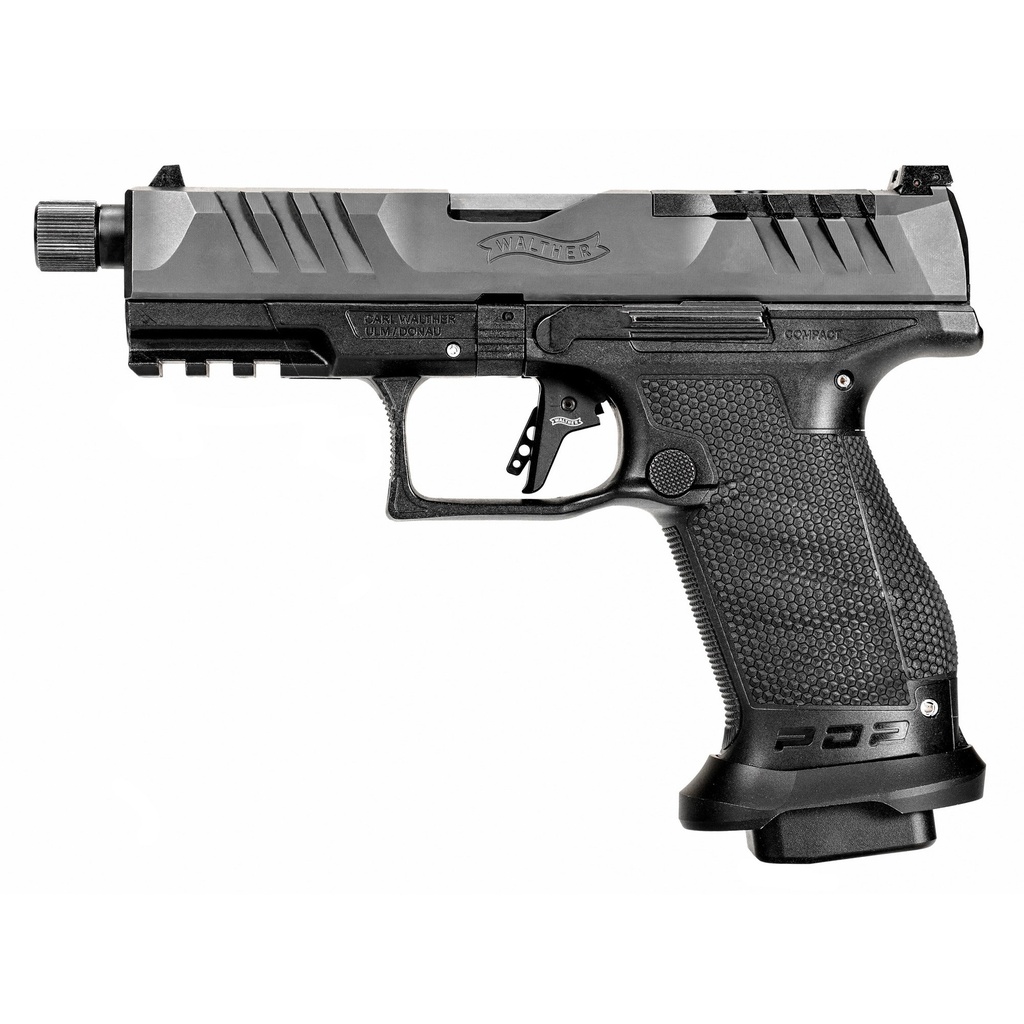WALTHER ARMS 2844176 PDP PRO SD COMPACT FRAME 9MM LUGER 18+1 4.60" BLACK THREADED BARREL, BLACK OPTIC READY/SERRATED STEEL SLIDE, BLACK POLYMER FRAME W/PICATINNY RAIL, MEDIUM BACKSTRAP GRIP