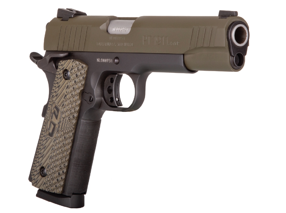 TAURUS 1191101MGVZ 1911  45 ACP 8+1 5" BARREL, MATTE BLACK FINISH BEAVERTAIL FRAME, SERRATED MIL-SPEC GREEN CERAKOTE SLIDE & BROWN VZ OPERATOR II GRIP