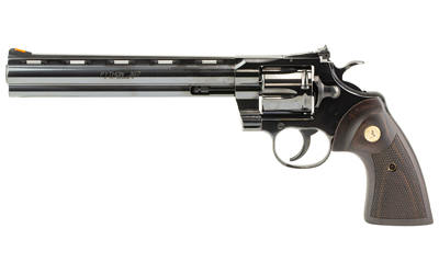 COLT MFG PYTHONBP8WTS PYTHON  357 MAG/38 SPECIAL 6 SHOT 8" BLUED CARBON STEEL VENT RIB BARREL, CYLINDER & FRAME, WOOD GRIP, EXPOSED HAMMER