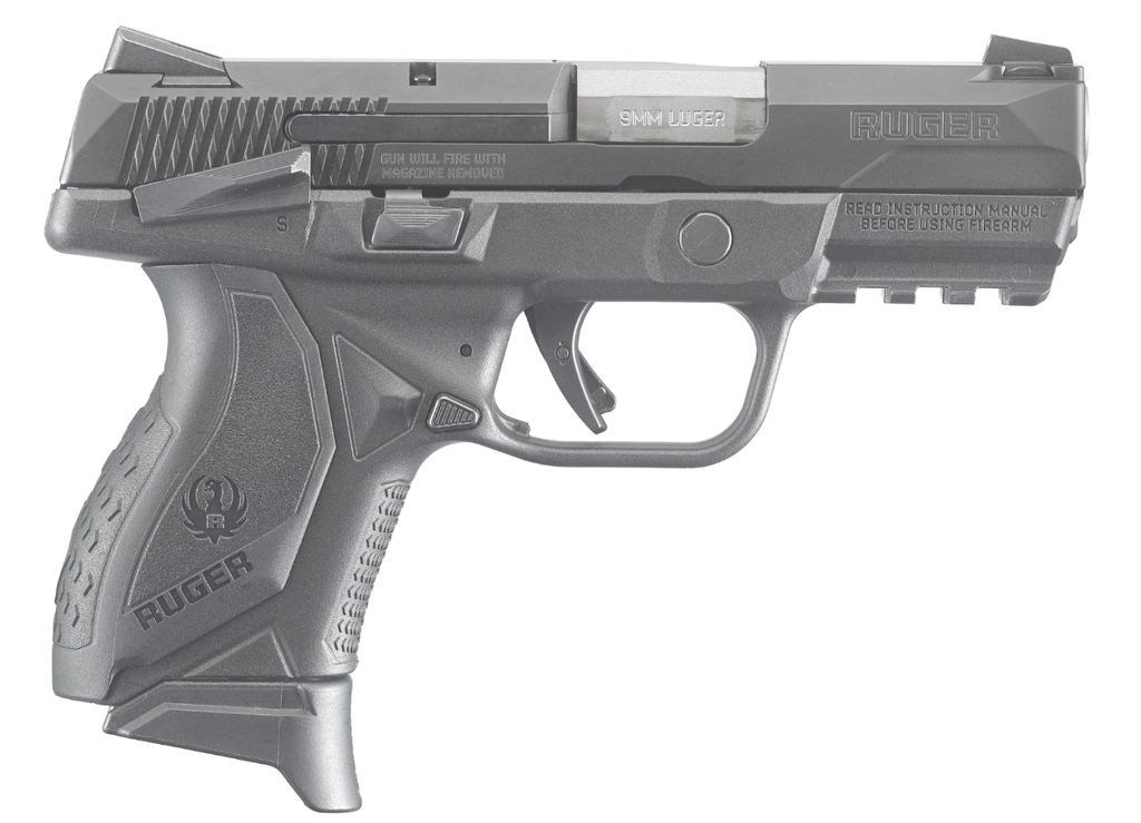 RUGER 8639 AMERICAN  COMPACT 9MM LUGER 17+1 3.55" STAINLESS STEEL BARREL, BLACK NITRIDE SERRATED STAINLESS STEEL SLIDE, BLACK POLYMER FRAME W/PICATINNY RAIL, TEXTURED WRAPAROUND GRIP, RIGHT HAND