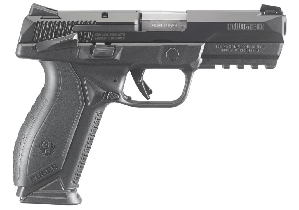 RUGER 8638 AMERICAN  DUTY FRAME 9MM LUGER 10+1 4.20" STAINLESS STEEL BARREL, BLACK NITRIDE SERRATED STAINLESS STEEL SLIDE, BLACK POLYMER FRAME W/PICATINNY RAIL, TEXTURED WRAPAROUND GRIP, RIGHT HAND