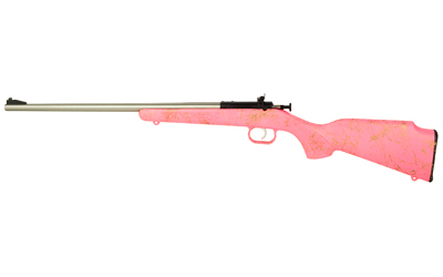CRICKETT KSA2441 GEN2  YOUTH 22 LR 1RD 16.13" STAINLESS SINGLE SHOT BARREL, STAINLESS STEEL RECEIVER, PINK W/GOLD WEBBING FIXED SYNTHETIC STOCK