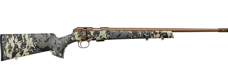 CZ-USA 02322 CZ 457 AMERICAN HUNTER 22 LR 5+1 20" BRONZE CERAKOTE STEEL BARREL, BRONZE CERAKOTE DRILLED & TAPPED STEEL RECEIVER, VEIL CAMO FIXED SYNTHETIC STOCK