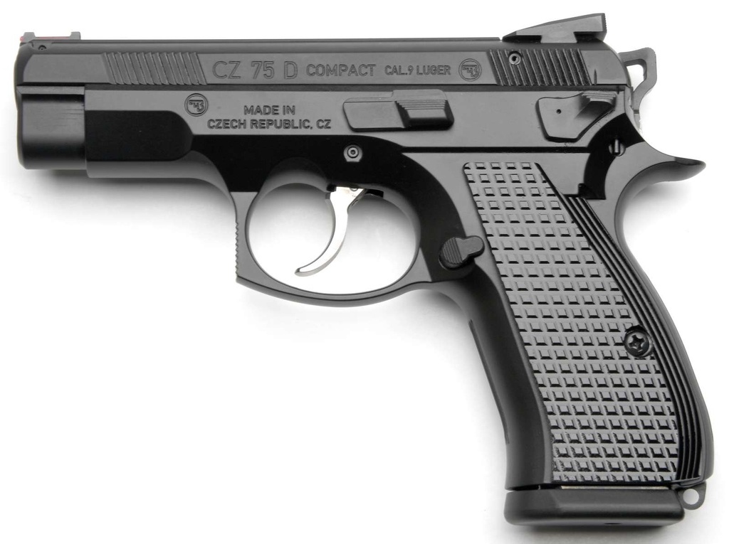 CZ CUSTOM SHOP 91048 CZ 75 D PCR COMPACT FRAME 9MM LUGER 15+1 3.90" STEEL BARREL BLACK, SERRATED BLACK SLIDE, POLYCOAT ALUMINUM FRAME W/BEAVERTAIL, BLACK CHECKERED ALUMINUM GRIP