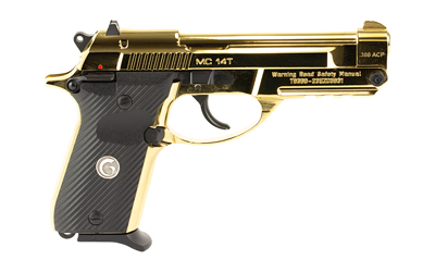 GIRSAN 390870 MC 14T SOLUTION COMPACT FRAME 380 ACP 13+1 4.50" GOLD PLATED PVD STEEL TIP-UP BARREL, GOLD PLATED SERRATED STEEL SLIDE, GOLD PLATED ALUMINUM FRAME W/PICATINNY RAIL, BLACK POLYMER GRIP