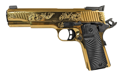 GIRSAN 390093 MC1911 S LUX 45 ACP 8+1 5" GOLD PLATED PVD STEEL BARREL, GOLD FINISH ENGRAVED SERRATED W/ENGRAVING STEEL SLIDE, GOLD PLATED STEEL FRAME, BLACK G10 GRIP