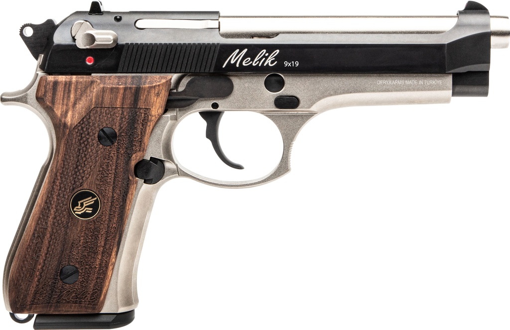 DERYA FIREARMS 10LTTMELIK9TR MELIK  9MM LUGER 10+1 4.90" BLACK MELONITE STEEL BARREL, BLACK MELONITE SERRATED STEEL SLIDE, SILVER ANODIZED ALUMINUM FRAME, DARK WALNUT GRIP