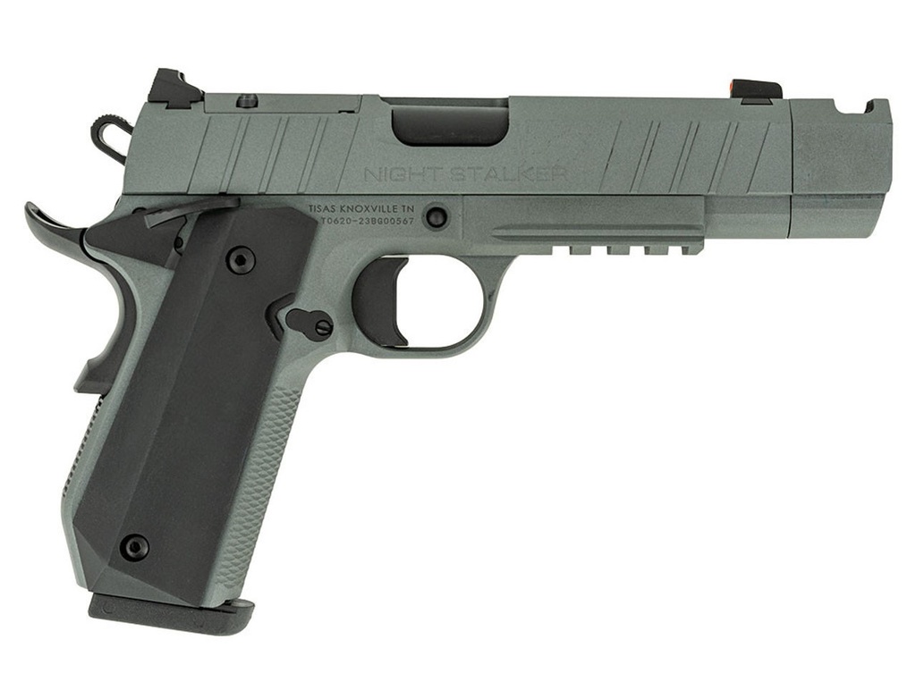 TISAS 10100133 1911 NIGHT STALKER CARRY FRAME 9MM LUGER 10+1 4.25" BLACK CERAKOTE BULL BARREL, GRAY CERAKOTE SERRATED STEEL SLIDE, GRAY CERAKOTE STEEL FRAME W/BEAVERTAIL & PICATINNY RAIL