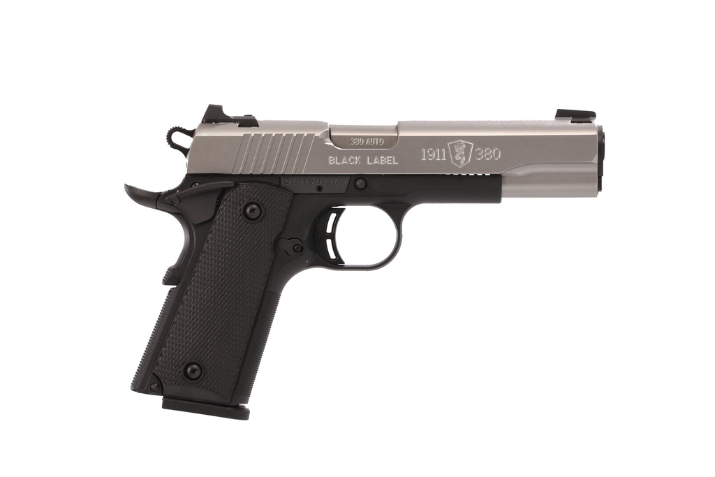 BROWNING 051118492 1911 BLACK LABEL FULL SIZE 380 ACP 8+1 4.25" STAINLESS STEEL BARREL, SATIN STAINLESS STEEL SERRATED SLIDE, MATTE BLACK POLYMER FRAME, BLACK POLYMER GRIP