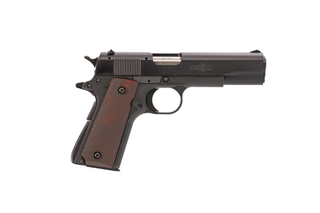 BROWNING 051063490 1911 A1 FULL SIZE FRAME 22 LR 10+1 4.25" STAINLESS STEEL BARREL, MATTE BLACK SERRATED SLIDE, MATTE BLACK POLYMER FRAME, BROWN COMPOSITE GRIP