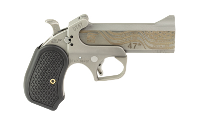 BOND ARMS DT47-45/410 DT-47 TRUMP 47TH PRESIDENT 45 COLT (LONG COLT)/.410 2 SHOT4.25" STAINLESS W/GOLD ENGRAVING DOUBLE BARREL, STAINLESS STEEL FRAME, BLACK EXTENDED B6 RESIN GRIPS