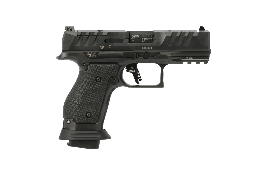 WALTHER ARMS 2896991 PDP PRO COMPACT FRAME 9MM LUGER 18+1 4" BLACK STEEL BARREL, BLACK OPTIC CUT/SERRATED STEEL SLIDE, BLACK STEEL FRAME W/PICATINNY RAIL, TEXTURED WRAPAROUND GRIP