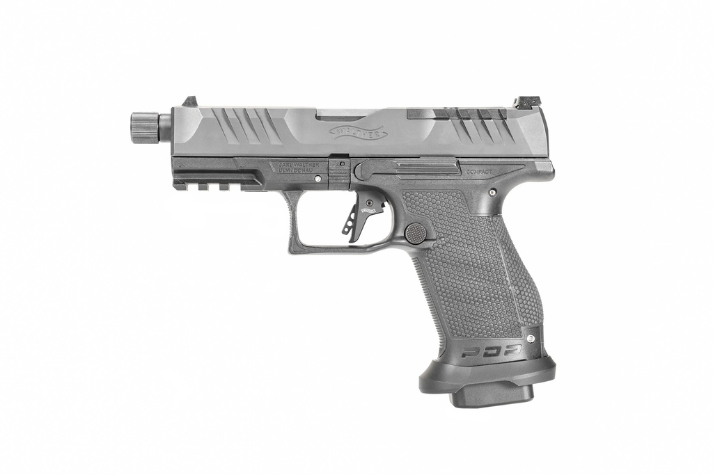 WALTHER ARMS 2858151 PDP COMPACT PRO 9MM LUGER 4.60" 10+1 THREADED BARREL FLARED MAGWELL BLACK STEEL SLIDE WITH FRONT SERRATIONS & OPTICS CUT PERFORMANCE DUTY TEXTURED BLACK POLYMER GRIP