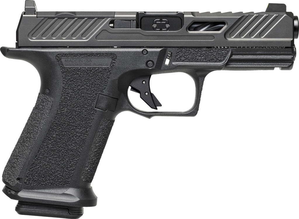 SHADOW SYSTEMS SS1040CA MR920 ELITE 9MM 10+1 BLACK BLACK NITRIDE OPTIC CUT/SERRATED/WINDOW CUT STAINLESS STEEL SLIDE BLACK BLACK INTERCHANGEABLE BACKSTRAP GRIP *CA COMPLIANT