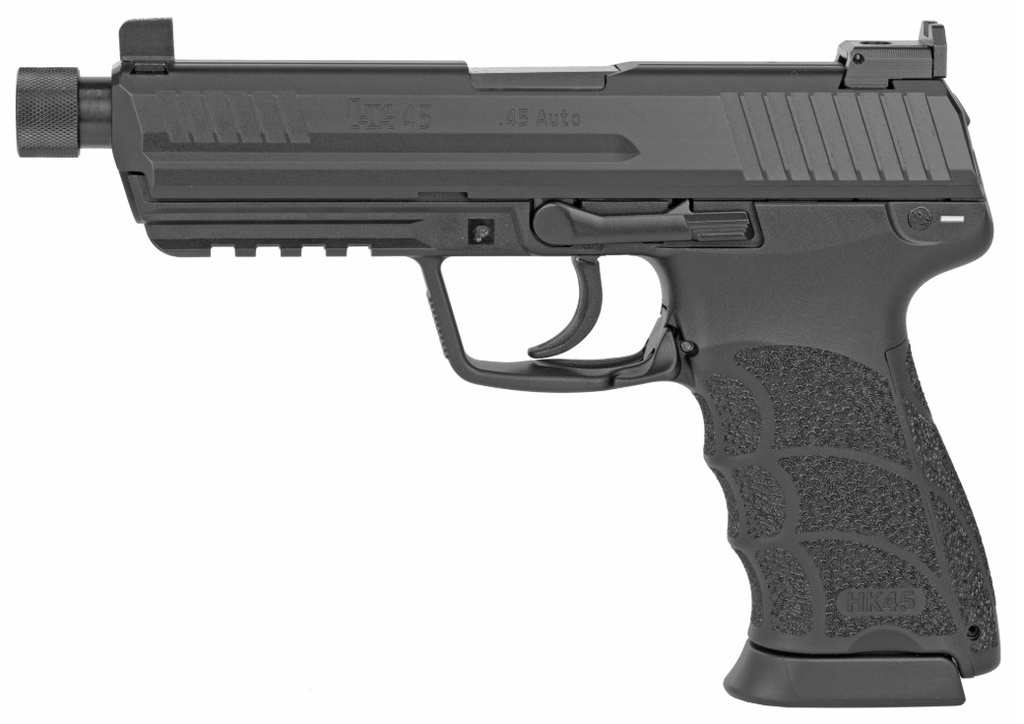 HK 81001118 HK45 V7 LEM .45 ACP DAO 10+1 4.46" BLACK THREADED BARREL, BLACK CERAKOTE SERRATED STEEL SLIDE, BLACK POLYMER FRAME W/PICATINNY RAIL, AMBIDEXTROUS
