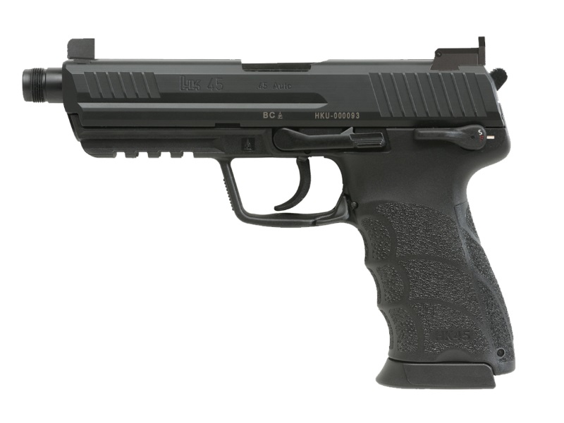 HK 81001117 HK45 V1 .45 ACP 10+1 4.46" BLACK THREADED BARREL, BLACK CERAKOTE SERRATED STEEL SLIDE, BLACK POLYMER FRAME W/PICATINNY RAIL, AMBIDEXTROUS