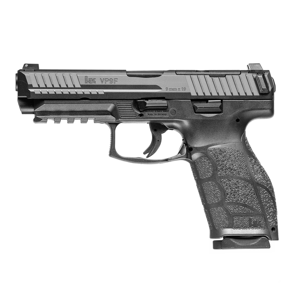 HK 81001065 VP9A1  FULL SIZE 9MM LUGER 15+1 4.53" BARREL, BLACK STEEL OPTIC READY/SERRATED SLIDE, BLACK POLYMER FRAME W/PICATINNY RAIL, INTERCHANGEABLE BACKSTRAP GRIP, AMBIDEXTROUS