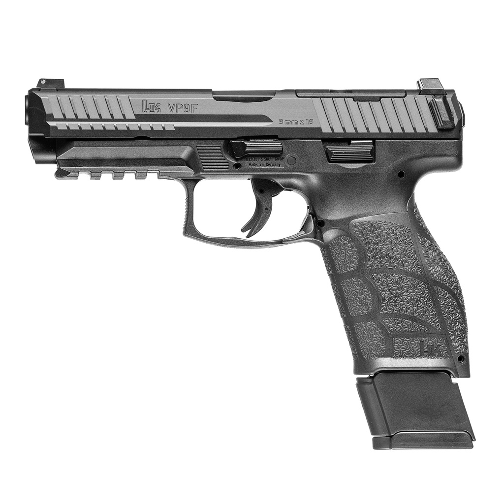 HK 81001064 VP9A1  FULL SIZE 9MM LUGER 20+1 4.53" BARREL, BLACK STEEL OPTIC READY/SERRATED SLIDE, BLACK POLYMER FRAME W/PICATINNY RAIL, INTERCHANGEABLE BACKSTRAP GRIP, AMBIDEXTROUS