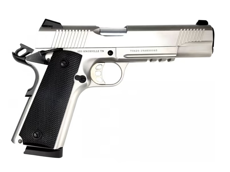 TISAS 10100533 1911 DUTY 45 ACP 8+1 5" BLACK STEEL BARREL, STAINLESS SERRATED SLIDE, SATIN STAINLESS STEEL FRAME W/ACCESSORY RAIL & BEAVERTAIL, AMBIDEXTROUS