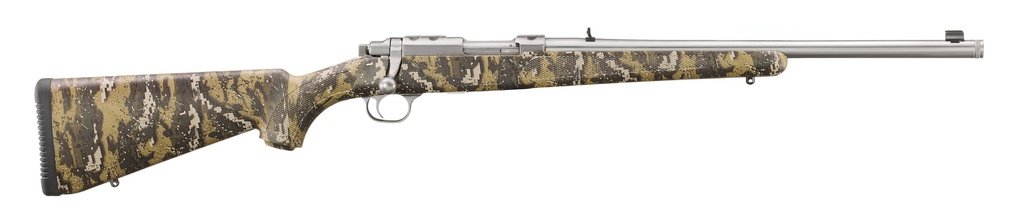 RUGER 7420 77/357  357 MAG 5+1 18.50" BRUSHED STAINLESS THREADED BARREL, BRUSHED STAINLESS INTEGRAL SCOPE MOUNT, FIXED DESOLVE BARE REDUCED CAMO SYNTHETIC STOCK, THREAD PROTECTOR