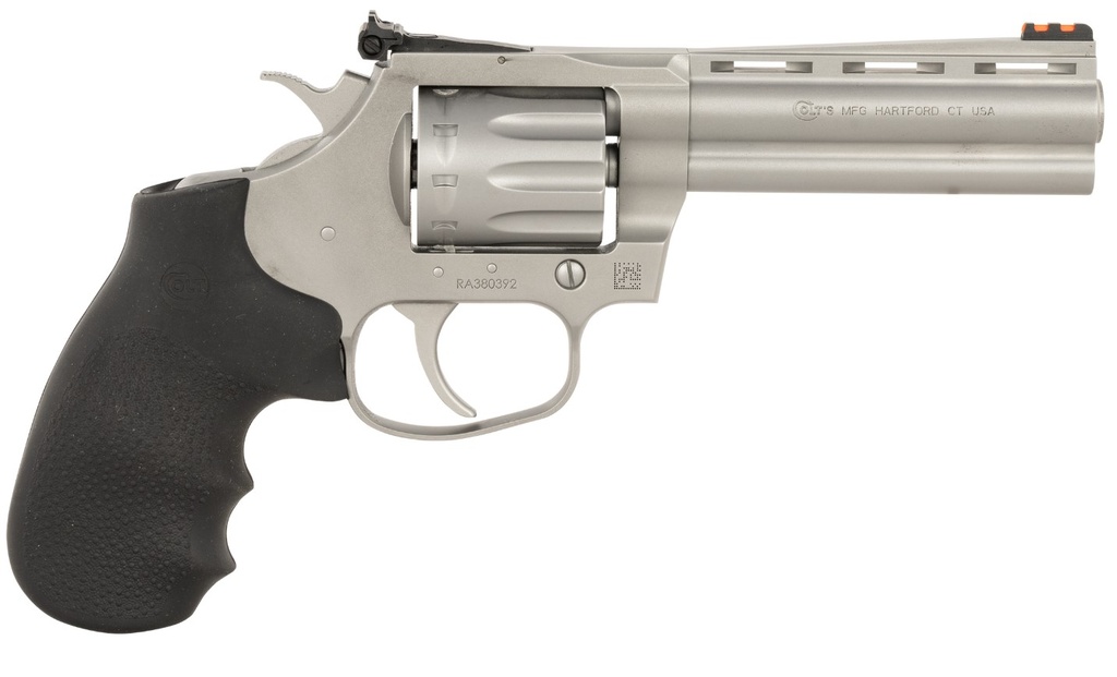 COLT MFG KCOBRA22-SM4RFO KING COBRA TARGET 22 LR 10 SHOT 4.25" MATTE STAINLESS STEEL VENT RIB BARREL, MATTE STAINLESS STAINLESS STEEL FRAME & CYLINDER, BLACK HOGUE OVERMOLDED GRIP, EXPOSED HAMMER