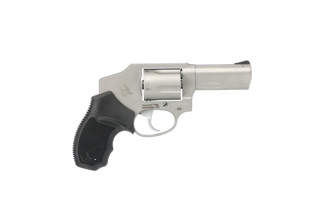 TAURUS 2-650139 650  SMALL 357 MAG 38/SPECIAL +P 5 SHOT 3"  STAINLESS STEEL BARREL, CYLINDER & FRAME, BLACK RUBBER GRIP, TRANSFER BAR SAFETY, CONCEALED HAMMER