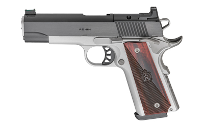 SPRINGFIELD ARMORY PX9118LAOS 1911 RONIN 45 ACP 8+1 4.25" STAINLESS STEEL BARREL OPTIC READY BLUED SLIDE CROSSED CANNON WOOD LAMINATE GRIP
