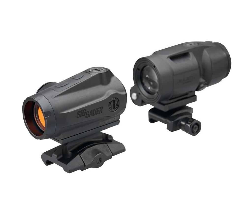 SIG SAUER ELECTRO-OPTICS SORJ5101 ROMEO5 GEN II W/JULIET 3 MAGNIFIER BLACK 1X20MM/3X22MM, 2 MOA RED DOT/MICRO MAGNIFIER