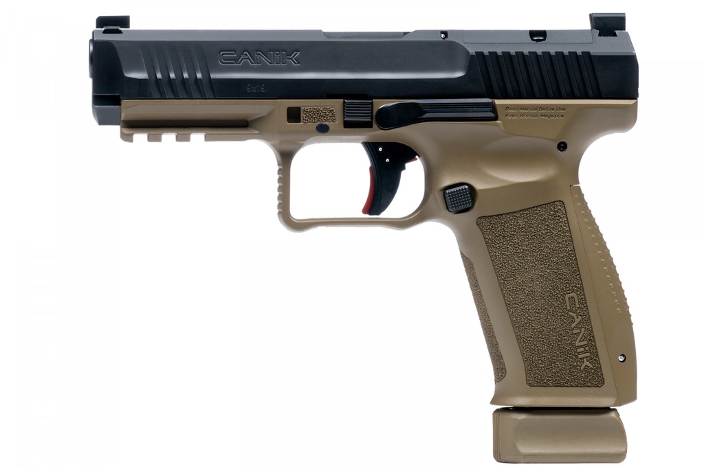 CANIK HG6652N METE SFT 9MM LUGER 10+1 4.46" BLACK NITRIDE STEEL BARREL, BLACK CERAKOTE OPTIC READY/SERRATED STEEL SLIDE, FLAT DARK EARTH POLYMER FRAME W/PICATINNY RAIL, INTERCHANGEABLE BACKSTRAP GRIP