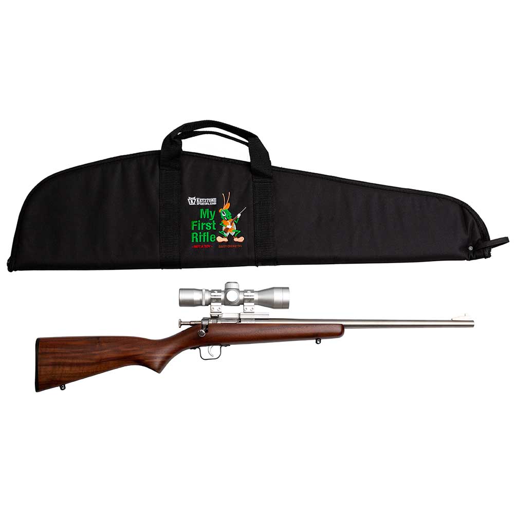 CRICKETT KSA2238BSC MY FIRST RIFLE PACKAGE 22 S/L/LR SINGLE SHOT 16.10" STAINLESS STEEL BARREL & RECEIVER, AMERICAN WALNUT FIXED STOCK, 4X32 SCOPE