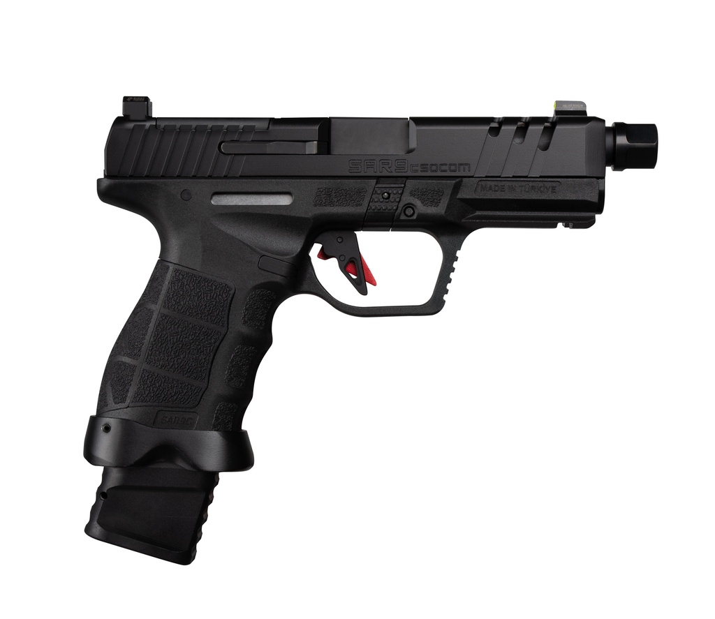 SAR USA SAR9CSOCOMBL SAR9 C  COMPACT FRAME 9MM LUGER 21+1 4" BLACK STEEL BARREL, BLACK STEEL OPTIC READY/PORTED/SERRATED SLIDE, BLACK POLYMER FRAME W/PICATINNY RAIL, INTERCHANGEABLE BACKSTRAP GRIP