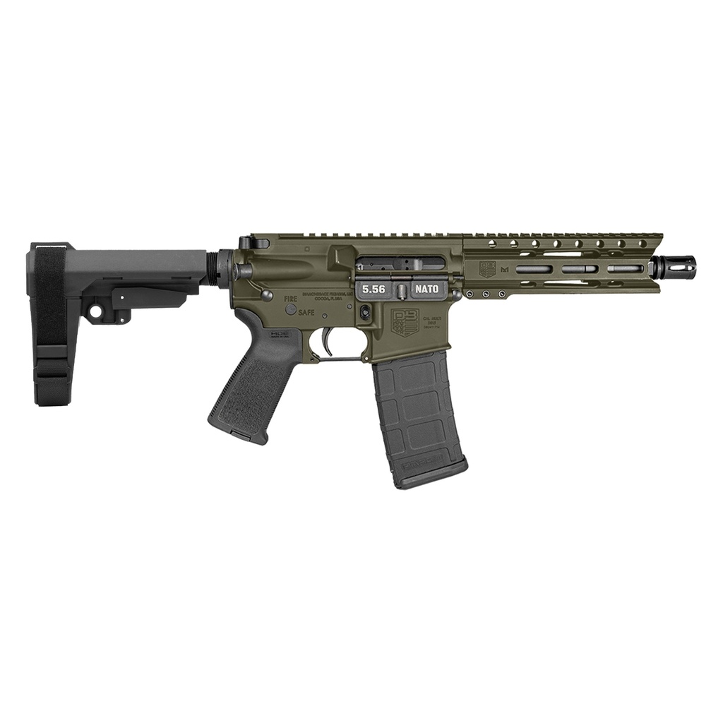 DIAMONDBACK DB1913K101 DB15  5.56 NATO 30+1 7" BLACK NITRIDE HEAVY THREADED BARREL, OD GREEN CERAKOTE PICATINNY RAIL ALUMINUM RECEIVER, 6" M-LOK HANDGUARD, SB TACTICAL BRACE & BLACK MAGPUL MOE GRIP