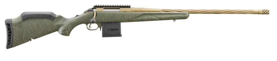 RUGER 46942 AMERICAN II PREDATOR FULL SIZE 6.5 GRENDEL 10+1 22" BURNT BRONZE CERAKOTE SPIRAL FLUTED THREADED BARREL & ALLOY STEEL RECEIVER W/PICATINNY RAIL, GREEN SPLATTER ADJ LOP SYNTHETIC STOCK