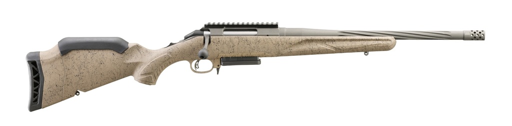 RUGER 46929 AMERICAN II RANCH FULL SIZE 308 WIN 3+1 16.10" COBALT CERAKOTE SPIRAL FLUTED THREADED BARREL & ALLOY STEEL RECEIVER W/PICATINNY RAIL, FLAT DARK EARTH SPLATTER ADJ LOP SYNTHETIC STOCK