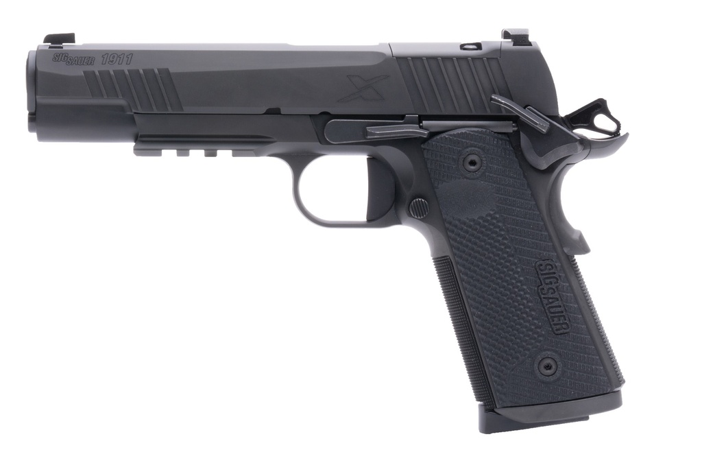 SIG SAUER 1911XR45BXR3 1911-X  FULL SIZE FRAME 45 ACP 8+1 5" BLACK DLC CARBON STEEL BARREL, BLACK NITRON OPTIC CUT/SERRATED STAINLESS STEEL SLIDE & FRAME W/BEAVERTAIL & PICATINNY RAIL, BLACK G10 GRIP