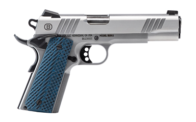 BERSA B19117050SMBL B1911  FULL SIZE FRAME 45 ACP 8+1 5" STAINLESS STEEL BARREL, POLISHED STAINLESS SERRATED STEEL SLIDE, MATTE STAINLESS STAINLESS STEEL FRAME W/BEAVERTAIL, BLUE VZ GRIP, AMBIDEXTROUS