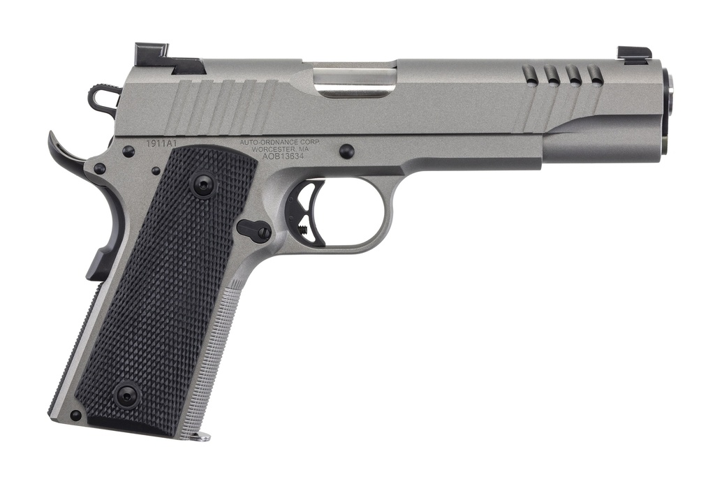 AUTO-ORDNANCE 1911TCAC6N 1911 A1  45 ACP 7+1 5" SAVAGE SILVER CERAKOATE, SERRATED/PORTED SLIDE,  BLACK RUBBER GRIPS, TRUGLO NIGHT SIGHTS
