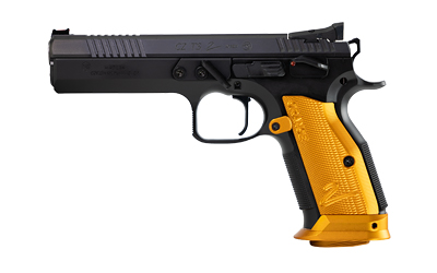 CZ-USA 91265 TS2  40 S&W 17+1 5.20" BLACK BULL BARREL, BLACK SLIDE, BLACK POLYCOAT FRAME, ORANGE CHECKERED ALUMINUM GRIP