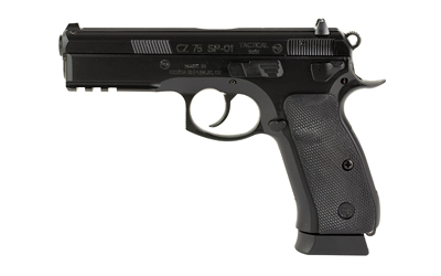 CZ-USA 89353 CZ 75 SP-01 TACTICAL 9MM LUGER 19+1 4.60" BLACK NITRIDE STEEL BARREL, BLACK SERRATED STEEL SLIDE, BLACK POLYCOAT STEEL FRAME W/BEAVERTAIL & PICATINNY RAIL, BLACK POLYMER GRIP