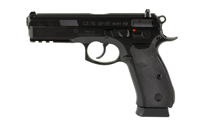 CZ-USA 89352 75 SP-01  FULL SIZE FRAME 9MM LUGER 19+1 4.60" BLACK STEEL BARREL, BLACK STEEL SERRATED SLIDE, BLACK POLYCOAT STEEL FRAME W/BEAVERTAIL & PICATINNY RAIL, BLACK RUBBER GRIP, RIGHT HAND