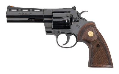 COLT MFG PYTHONBP4WTS PYTHON TARGET 357 MAG/38 SPECIAL 6 SHOT 4.25" MATTE BLACK CARBON STEEL RECESSED TARGET VENT RIB BARREL, CYLINDER & FRAME, WALNUT W/MEDALLION GRIP, EXPOSED HAMMER