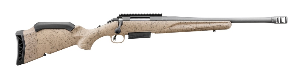 RUGER 46922 AMERICAN II RANCH 450 BUSHMASTER 3+1 16.40" COBALT CERAKOTE THREADED BARREL & ALLOY STEEL RECEIVER W/PICATINNY RAIL, FLAT DARK EARTH SPLATTER ADJ LOP SYNTHETIC STOCK, RIGHT HAND