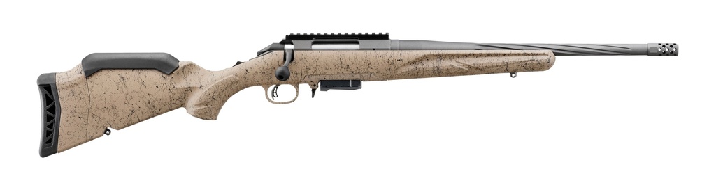 RUGER 46921 AMERICAN II RANCH 7.62X39MM 5+1 16.10" COBALT CERAKOTE SPIRAL THREADED BARREL & ALLOY STEEL RECEIVER W/PICATINNY RAIL, FLAT DARK EARTH SPLATTER ADJ LOP SYNTHETIC STOCK