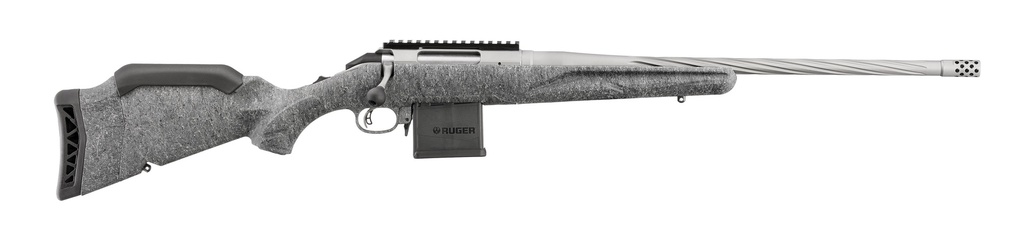 RUGER 46908 AMERICAN II  FULL SIZE 204 RUGER 10+1 20" GUN METAL GRAY CERAKOTE SPIRAL FLUTED THREADED BARREL & ALLOY STEEL RECEIVER W/PICATINNY RAIL, GRAY SPLATTER ADJ LOP SYNTHETIC STOCK