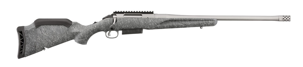 RUGER 46905 AMERICAN II  FULL SIZE 450 BUSHMASTER 3+1 20" GUN METAL GRAY CERAKOTE THREADED BARREL & ALLOY STEEL RECEIVER W/PICATINNY RAIL, GRAY SPLATTER ADJ LOP SYNTHETIC STOCK