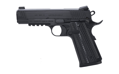 GIRSAN 392075 MC1911 C UNTOUCHABLE COMPACT FRAME 9MM LUGER 9+1 4.40" BLACK STEEL BARREL, BLACK SERRATED STEEL SLIDE & FRAME W/BEAVERTAIL & PICATINNY RAIL, BLACK POLYMER GRIP