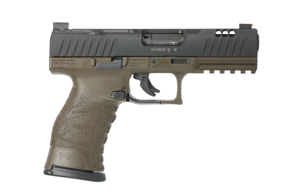 WALTHER ARMS 5220307 WMP  FULL SIZE FRAME 22 WMR 15+1 4.50" BLACK STEEL BARREL, BLACK OPTIC READY/SERRATED SLIDE, OD GREEN POLYMER FRAME W/PICATINNY RAIL, TEXTURED POLYMER GRIP