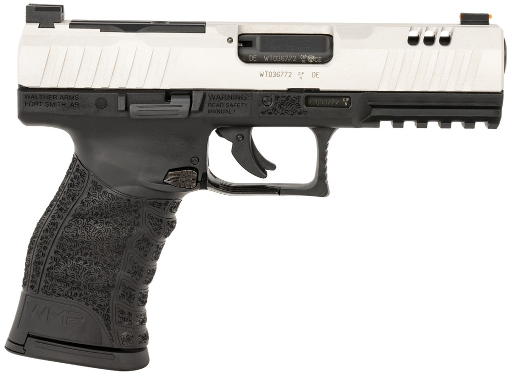 WALTHER ARMS 5220306 WMP  FULL SIZE FRAME 22 WMR 15+1 4.50" STAINLESS STEEL BARREL, SILVER SERRATED ALUMINUM SLIDE, BLACK POLYMER FRAME W/PICATINNY RAIL