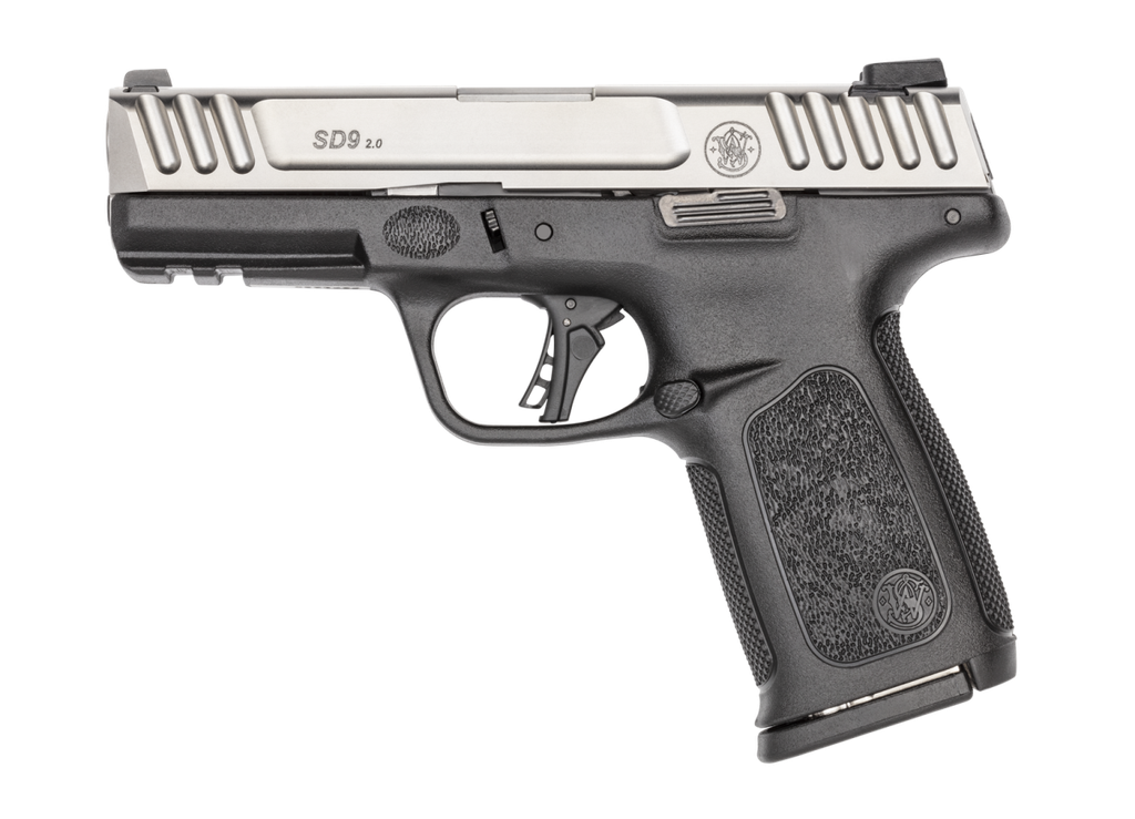SMITH & WESSON 13931 SD9 2.0  COMPACT FRAME 9MM LUGER 16+1, 4" STAINLESS STEEL BARREL, SATIN STAINLESS STEEL SERRATED SLIDE, BLACK POLYMER FRAME W/PICATINNY RAIL, BLACK TEXTURED POLYMER GRIP